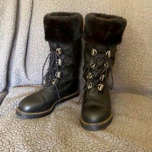 Sorel fur lined black leather pull on boots